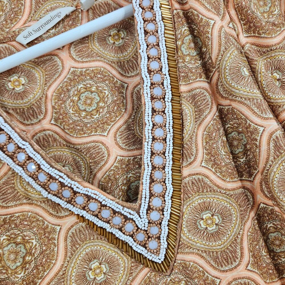 Soft Surroundings Lillia Tunic Top Brown Beaded V-Neck Tile Print 3/4 Sleeve PM - Picture 3 of 7